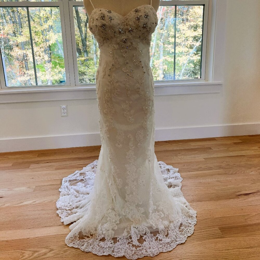 Custom Crystal & Lace White Wedding Gown